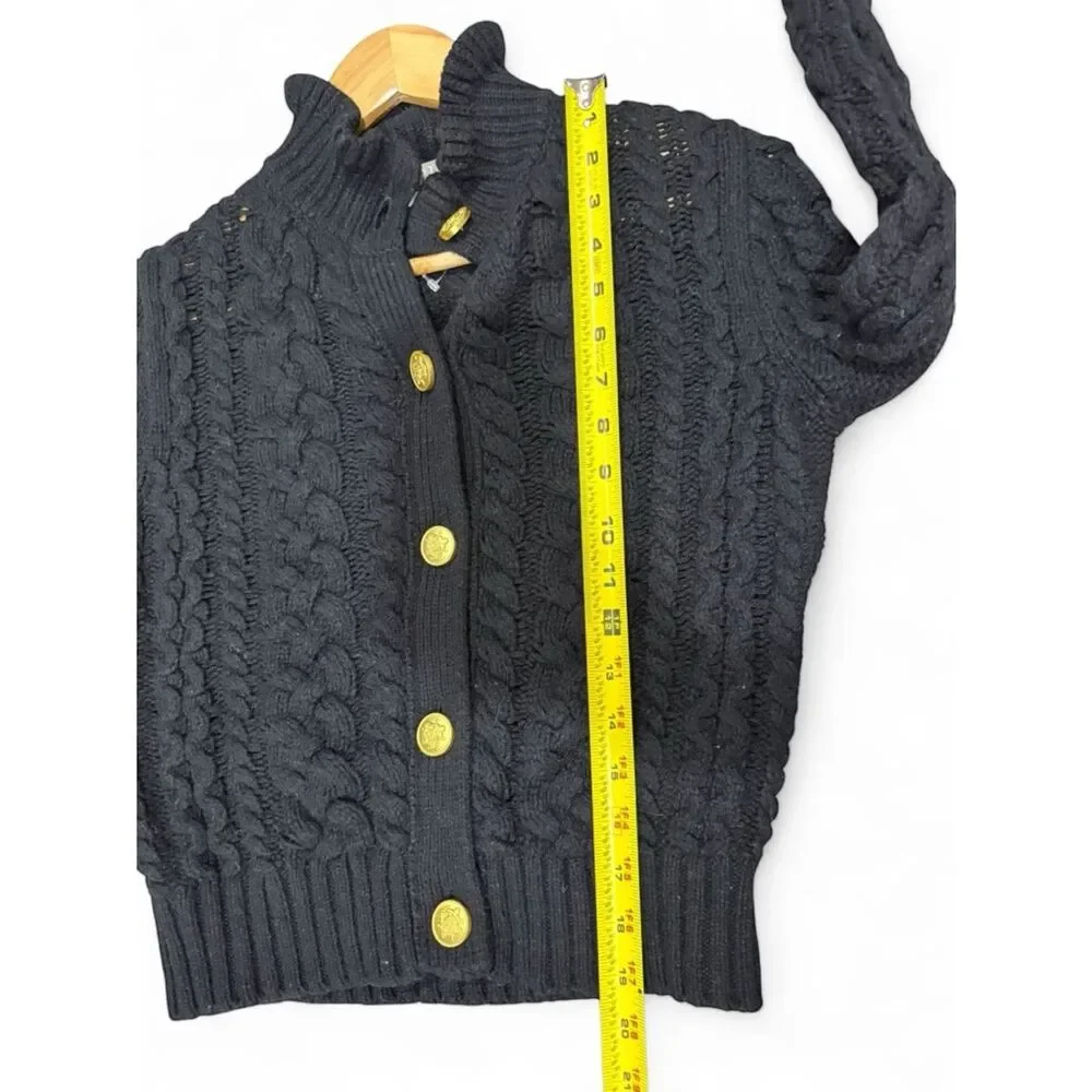 J. Crew Black Cable-Knit Ruffle Neck Button Up Cardigan Sweater Size S